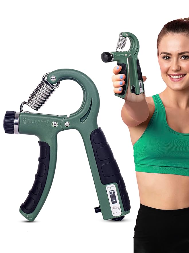 Athmonk Hand Grip Strengthener Gripper With Rep Counter Fingers Exercise Workout - Physiotherapy Paralysis Recovery - Gym Forearm Wrist Arm Wrestling Trainer - Steel Spring - 60 kg Adjustable